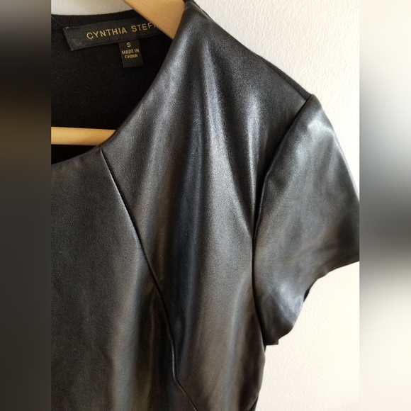 Faux Leather Fitted Tee by Cynthia Steffe - size Small - Picture 5 of 10